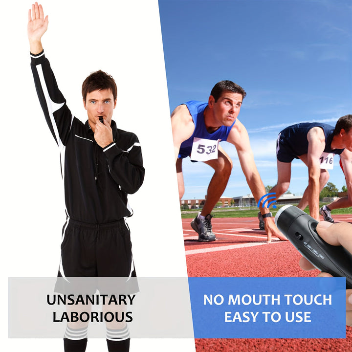 Game-day ready electronic coach & referee whistle, featuring 3 loud sound options, a reliable signal device.