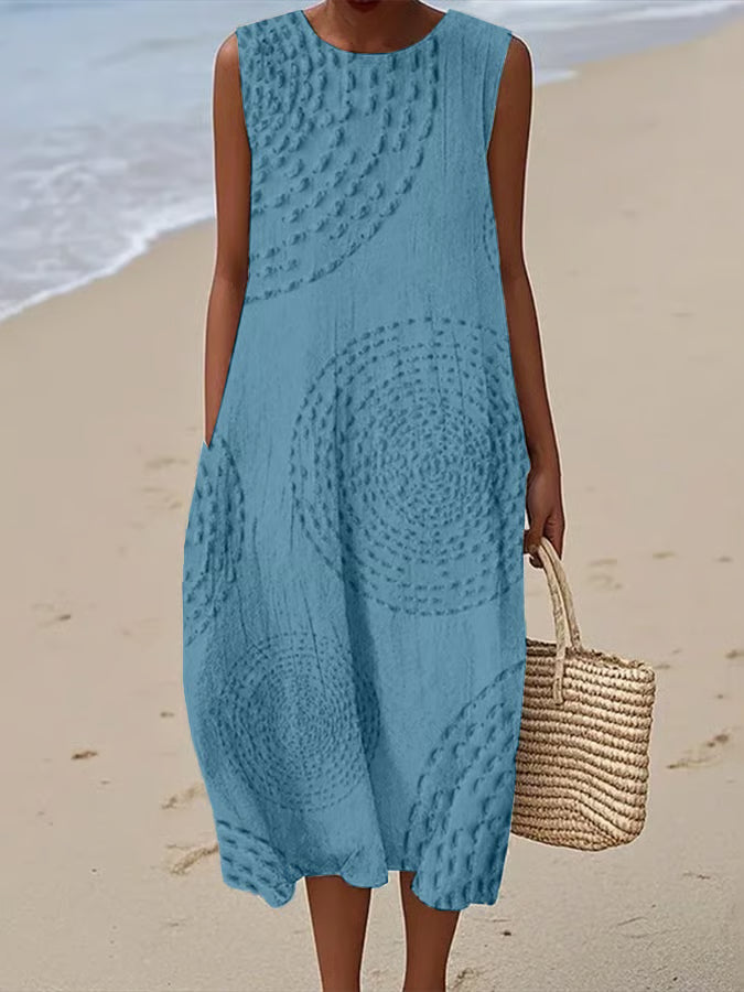 Women's Sleeveless Maxi Dress with Textured Design