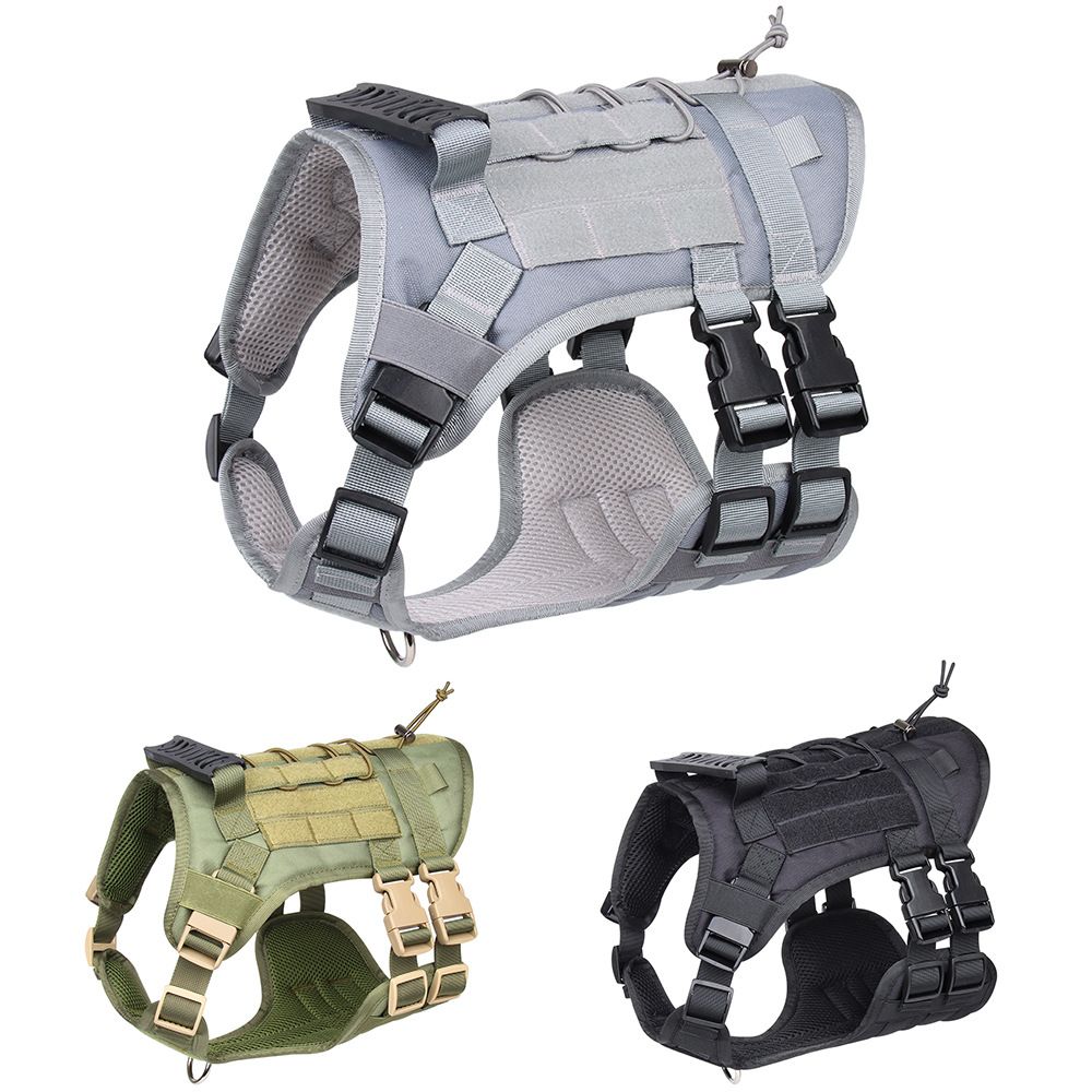 Close-up of durable oxford fabric tactical dog harness, military-grade construction for strength & longevity.