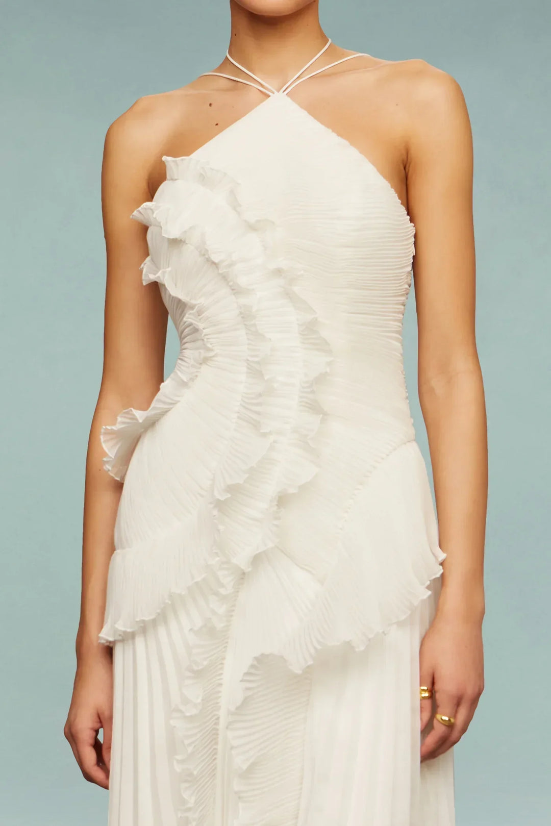 Women's elegant ruffled halter maxi dress in lavender, a stunning choice for any formal event or party.