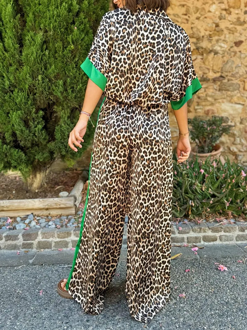 Women's Fluid Leopard Print Wide Ensemble