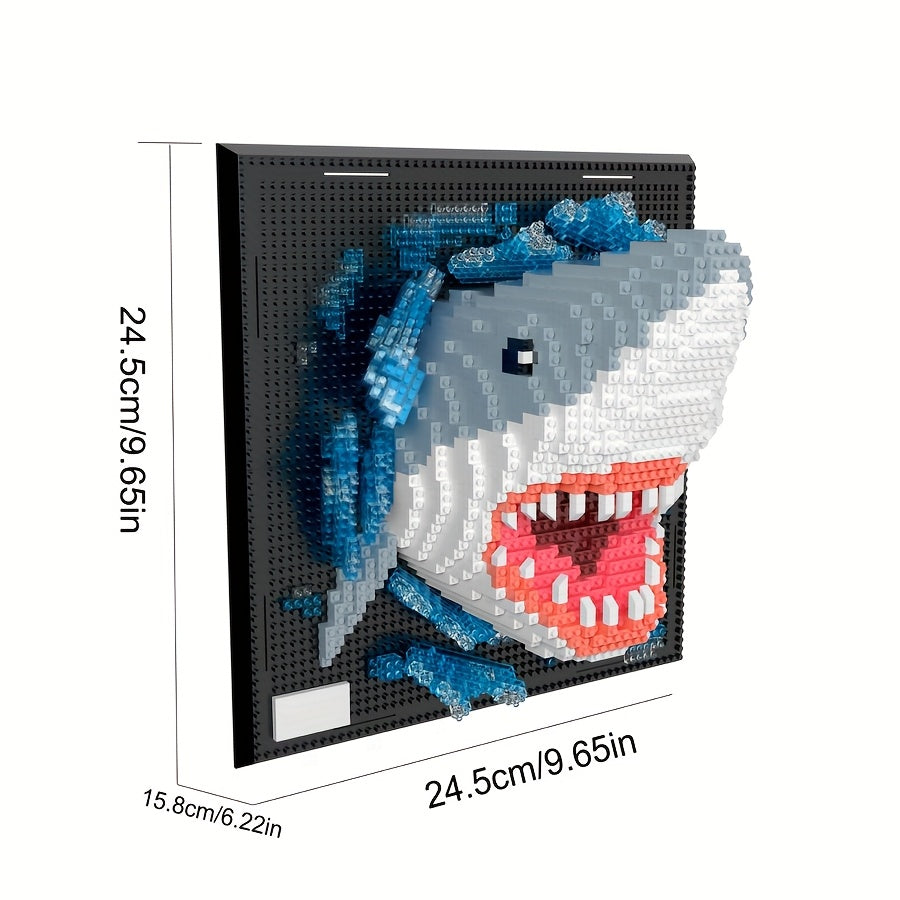 Modern home accent: 3D shark & eagle wall art from building blocks. Engaging display piece.