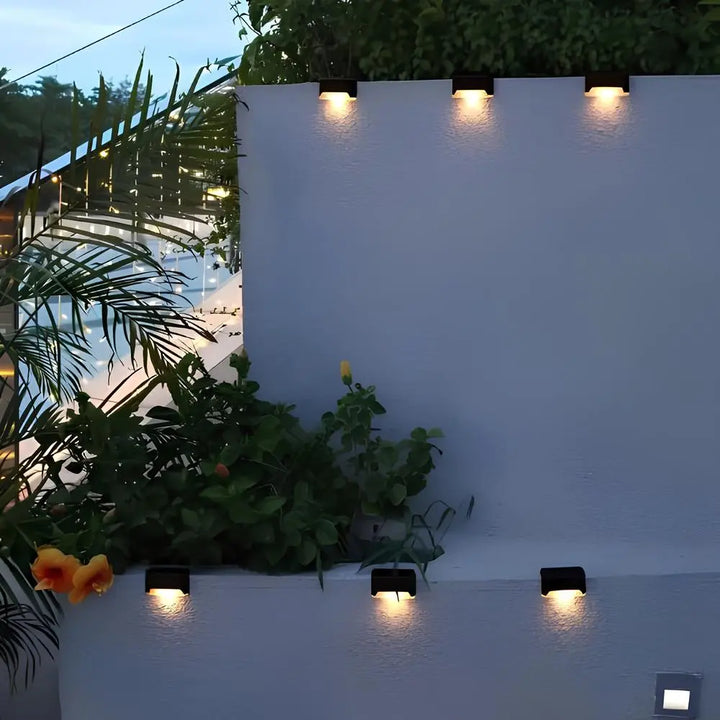Nvroome solar step lights, warm glow, weatherproof, for outdoor stairs.