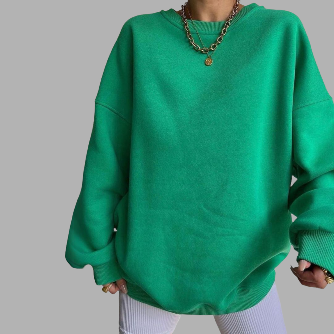 Comfy women's crew neck sweatshirt, relaxed fit, versatile for everyday fashion.