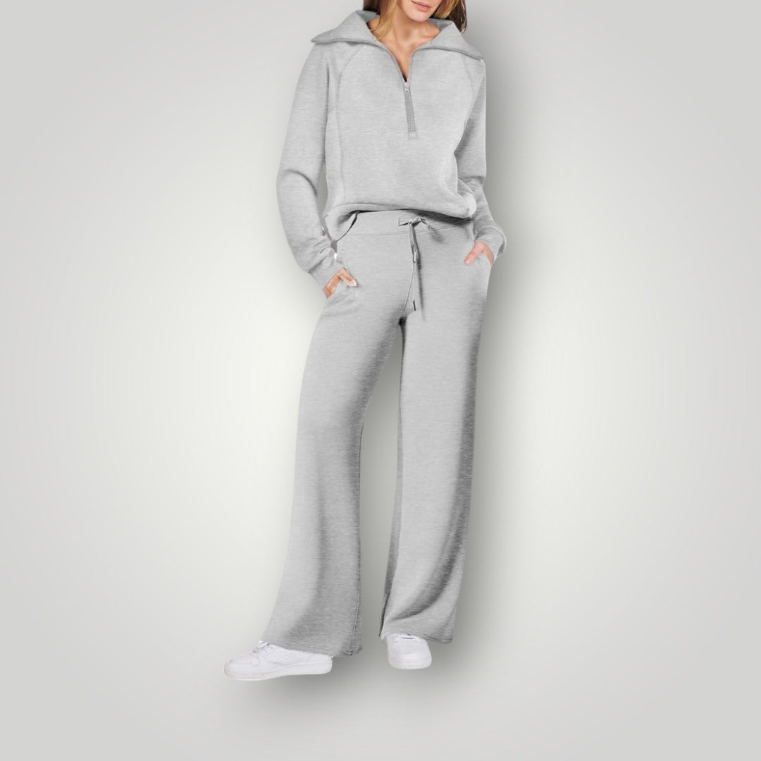 Lilou | Women's Loungewear Set Half-Zip Sweatshirt & Wide-Leg Pants