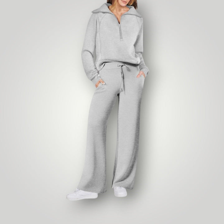 Lilou | Women's Loungewear Set Half-Zip Sweatshirt & Wide-Leg Pants