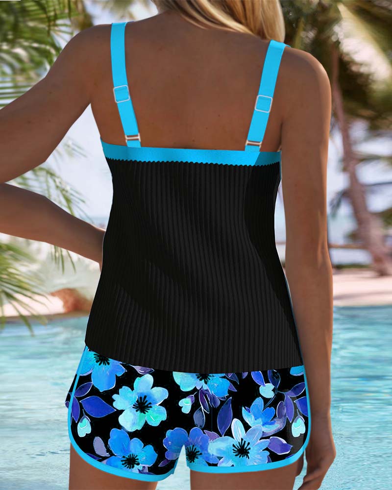 Modest and elegant women's tankini, a two-piece swimsuit perfect for summer vacation beachwear.