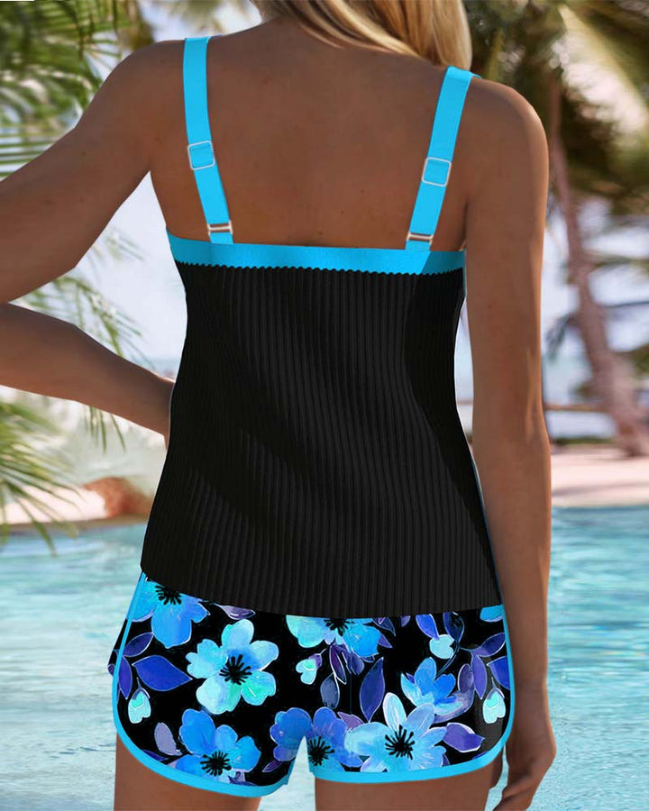 Modest and elegant women's tankini, a two-piece swimsuit perfect for summer vacation beachwear.