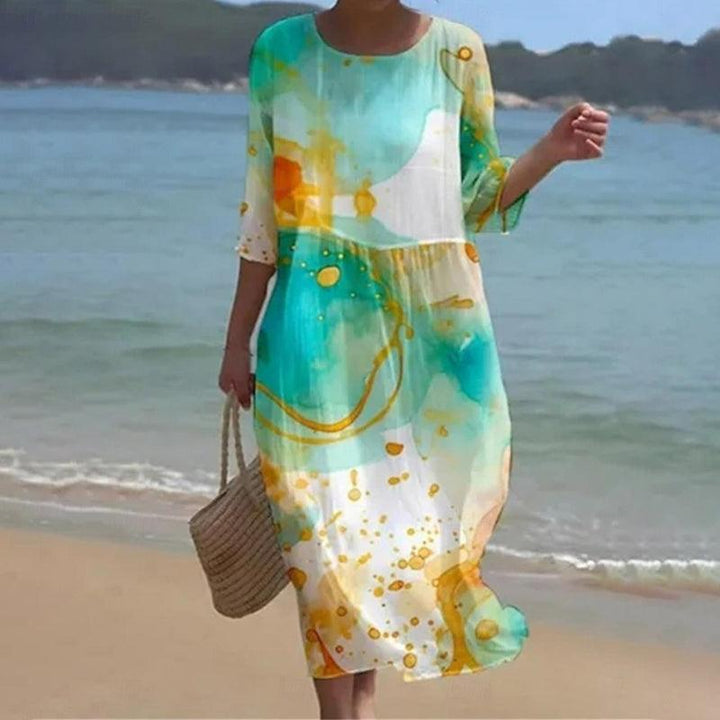 Stylish women's summer floral dress featuring comfortable tummy control for a confident look.