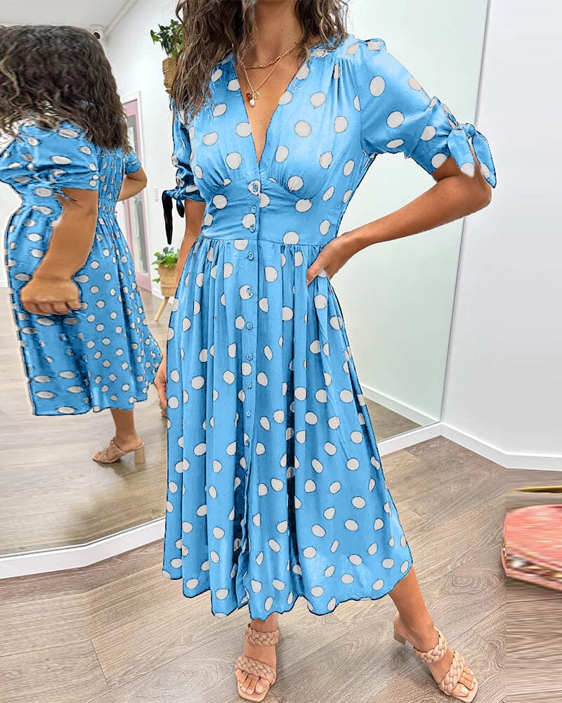 Polka Dot V-Neck Midi Dress