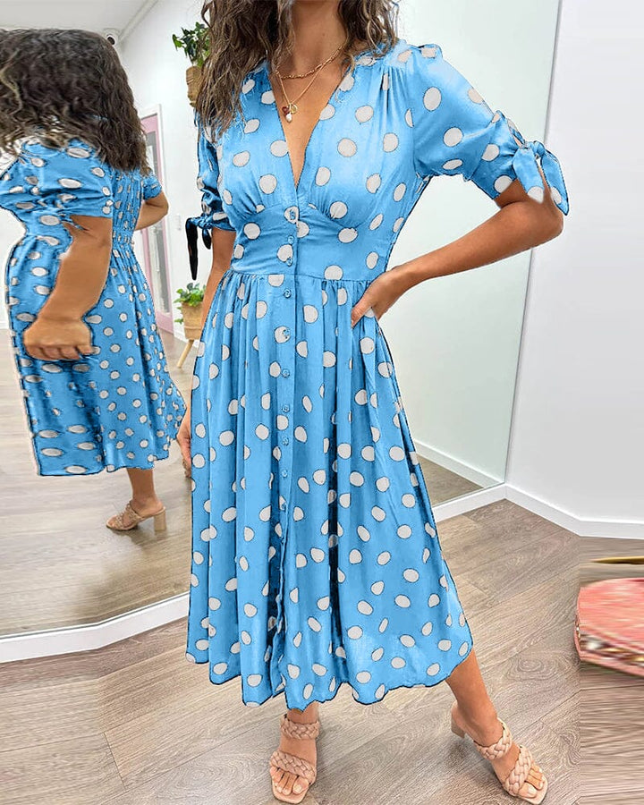 Polka Dot V-Neck Midi Dress