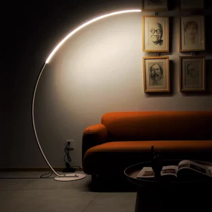 Modern LED floor lamp for living room, bedroom. Sleek design, adjustable ambiance, energy-efficient lighting.