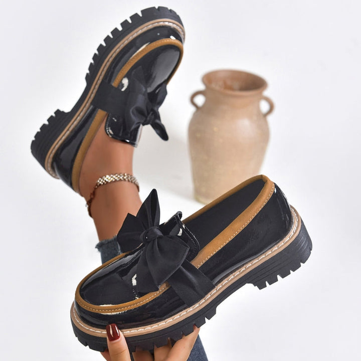 Women's Bow Detail Patent Platform Loafers