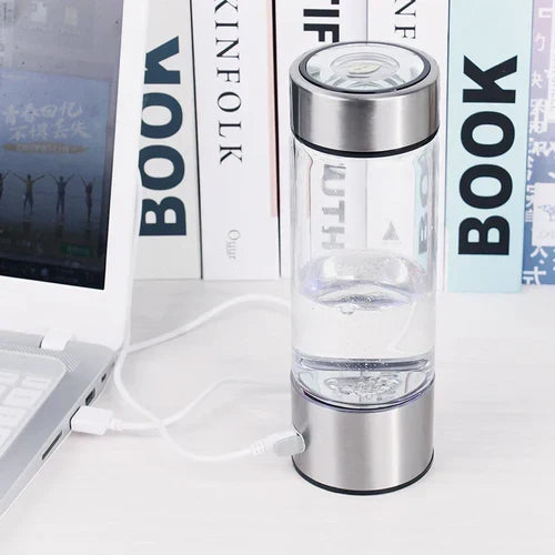 Unisex hydrogen water bottle aiding muscle recovery and providing an energy boost for post-workout hydration.