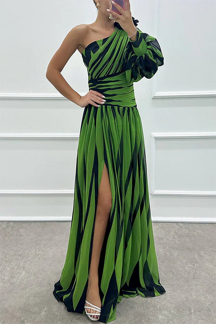 Chloe | Elegant Striped One Shoulder Maxi Dress