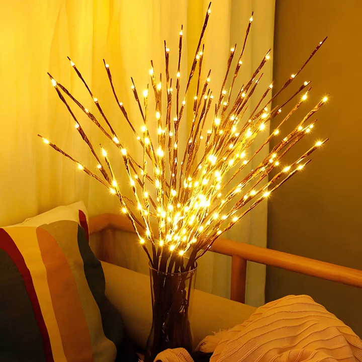 Nature-inspired warm white LED flower branches, perfect as decorative indoor lighting.
