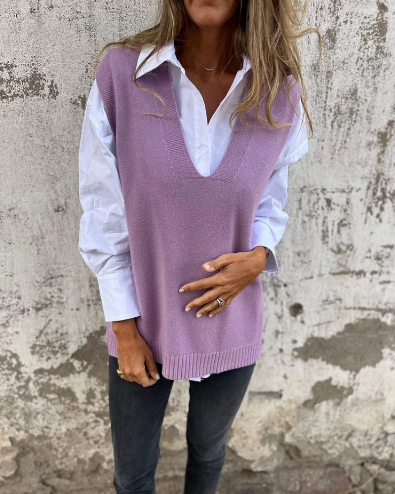 Soft knit women's vest. An elegant and comfortable layering piece, ideal for fall fashion.