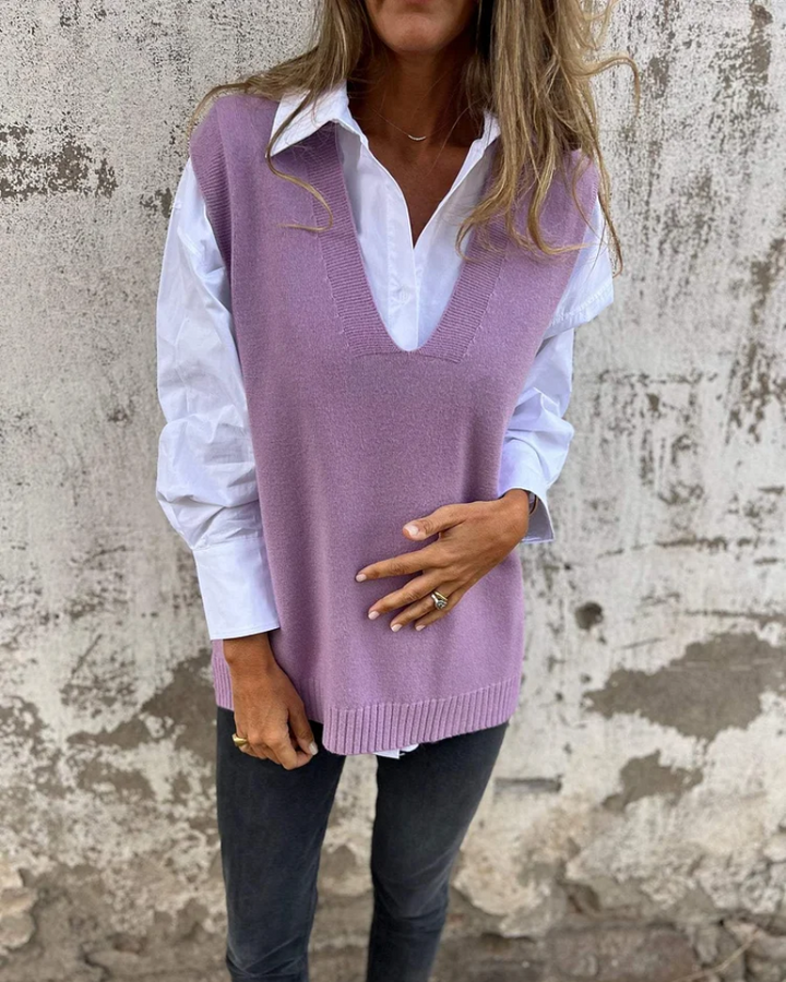 Soft knit women's vest. An elegant and comfortable layering piece, ideal for fall fashion.