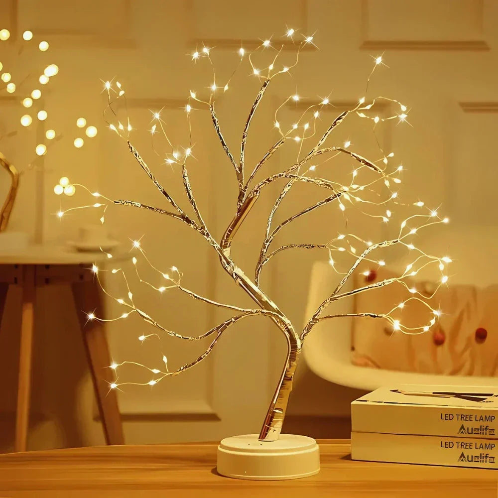 Modern LED bonsai tree lamp, featuring warm white fairy lights, a great decorative table lamp.