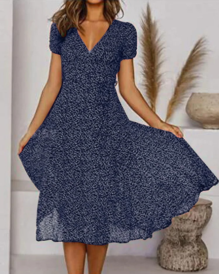 Aurora™ | Women's V-Neck Puff Sleeve Midi Dress