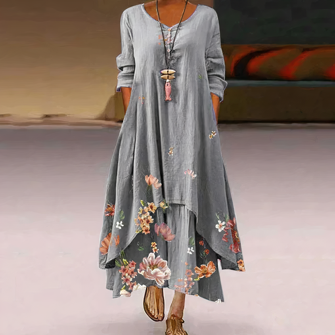 Women's Floral Maxi Dress with Asymmetric Hem