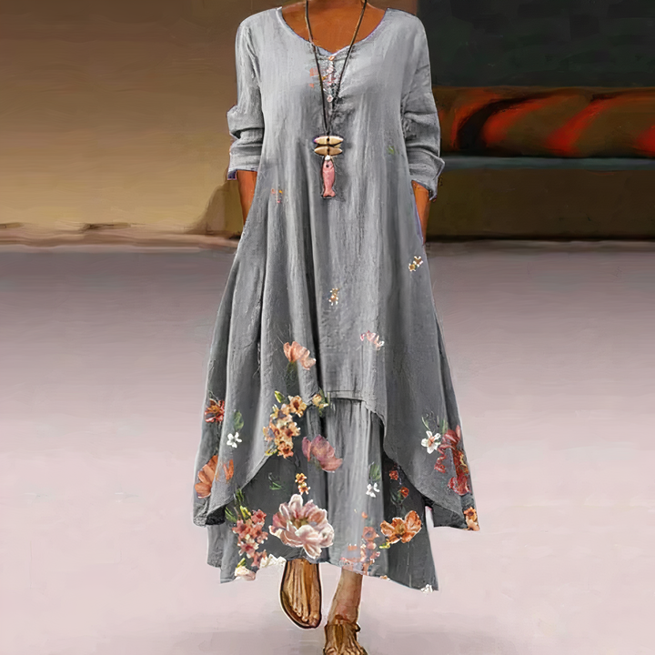 Women's Floral Maxi Dress with Asymmetric Hem