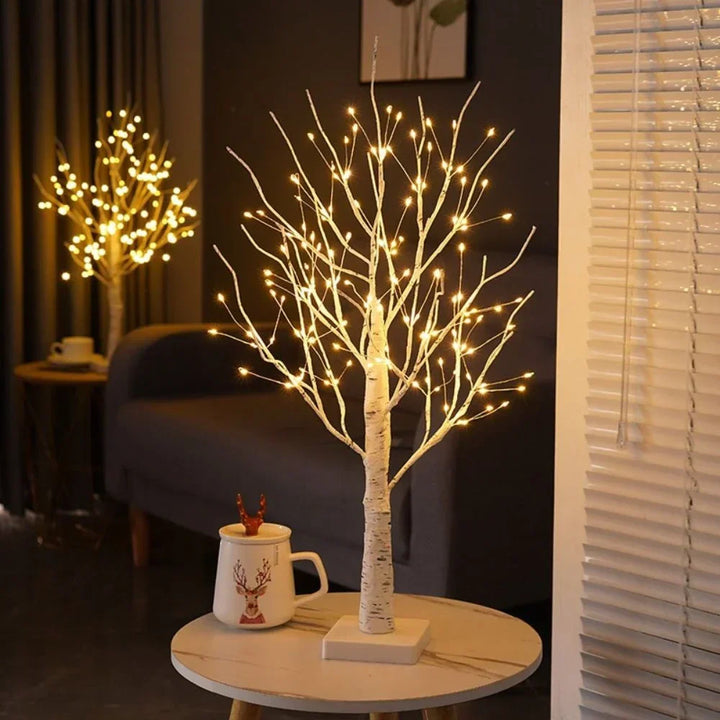 Stylish Nordic birch tree lamp with flexible branches & bright warm white LEDs, a unique home accent.