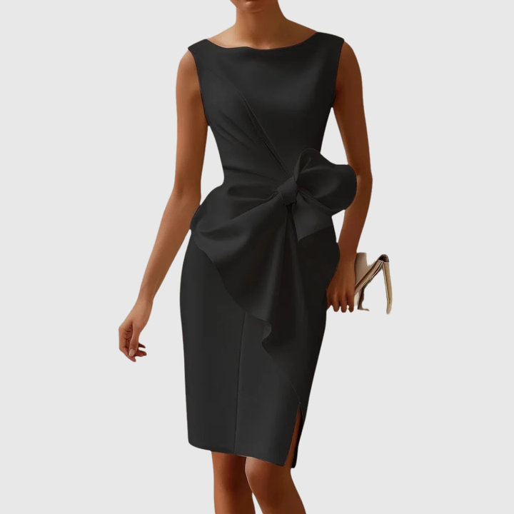 Women's Sleeveless Boat Neck Midi Dress with Side Bow
