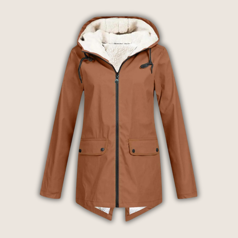 Functional women's waterproof windproof outerwear. Adjustable hood ensures dry comfort in any rain.