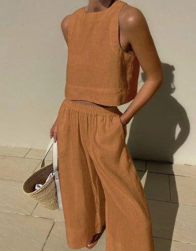 Women's Linen Tank Top & Shorts Set
