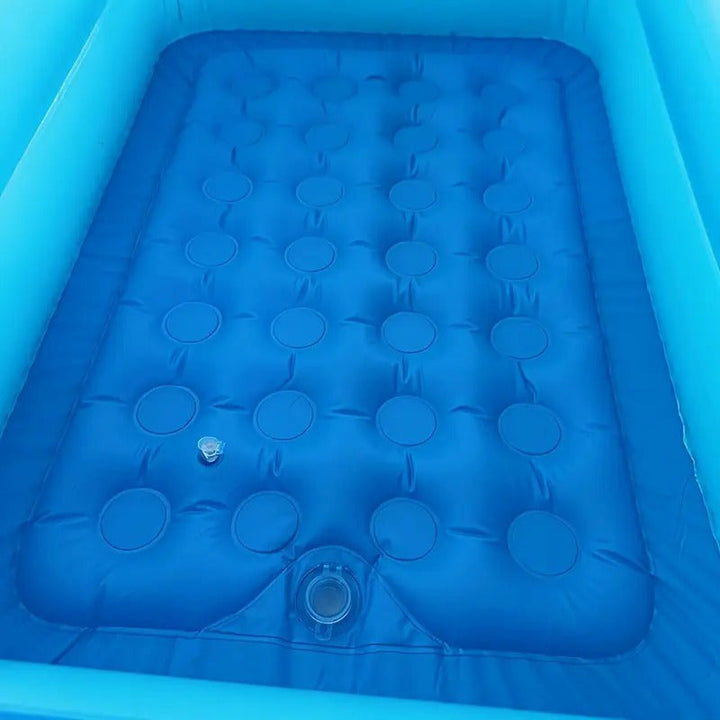 Top-down view of an ocean splash inflatable kids' pool, ideal for backyard summer water play & fun.