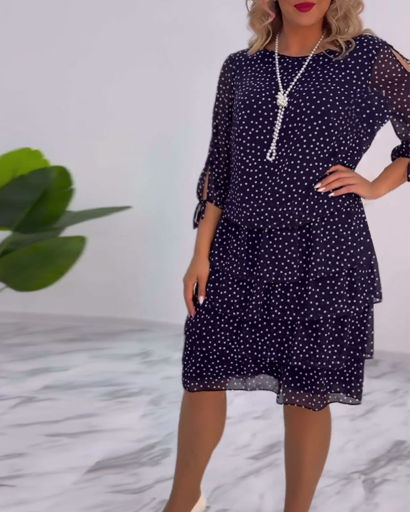 Women's Tiered Polka Dot Dress with Split Sleeves
