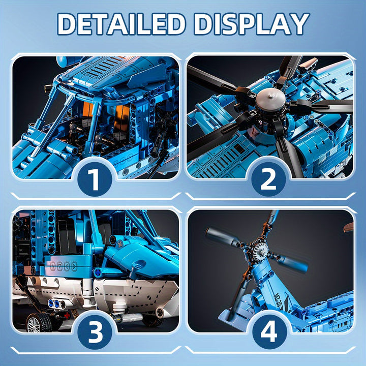 Realistic adult technical helicopter model, a 1711-piece building set for hobbyists and collectors.