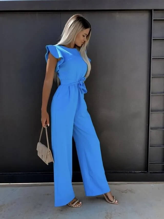 Women's Ruffle Sleeve Wide-Leg Jumpsuit