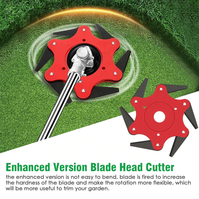 Upgrade your yard tools with this universal 6-blade steel trimmer head. Perfect for grass cutting & landscaping.