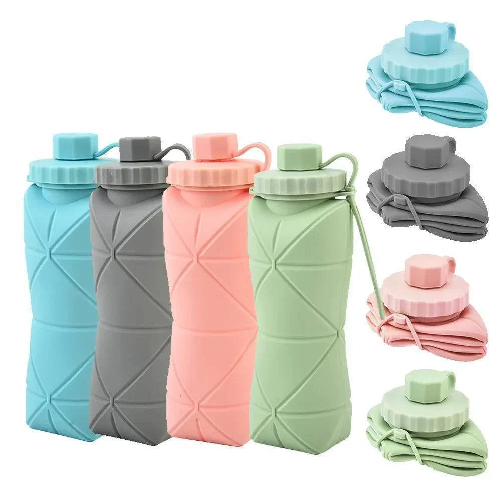 Unisex 20 fl oz collapsible silicone water bottle for easy, portable hydration during travel or sport.