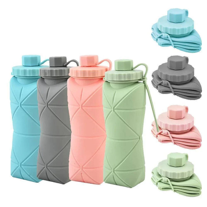 Unisex 20 fl oz collapsible silicone water bottle for easy, portable hydration during travel or sport.
