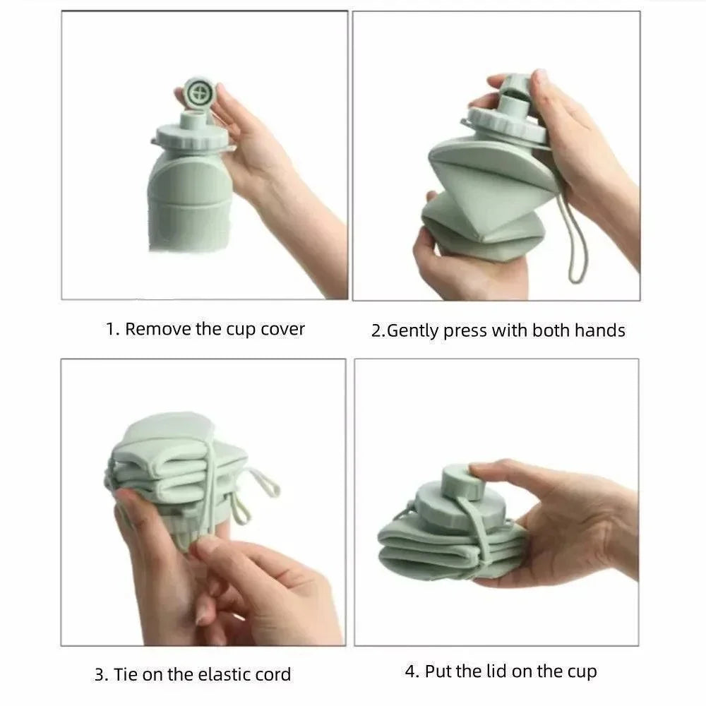 Foldable 20 fl oz silicone water bottle, unisex design for portable and convenient daily hydration.