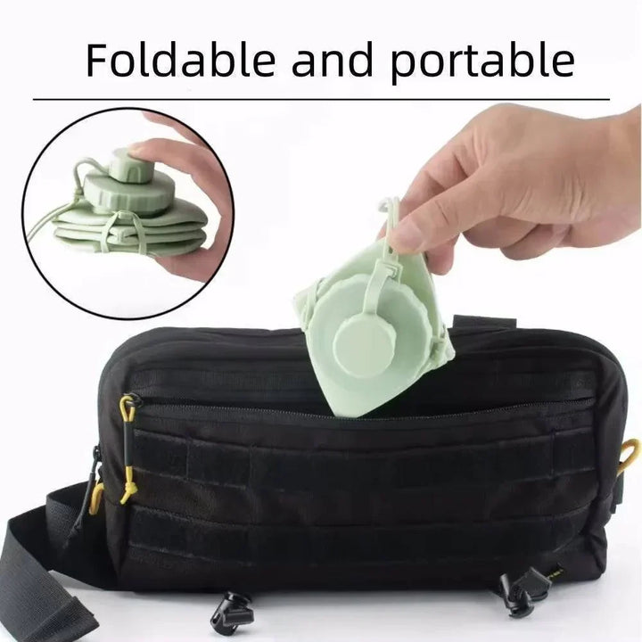 Collapsible 20 fl oz water bottle, durable silicone for gym, travel, and eco-friendly hydration.