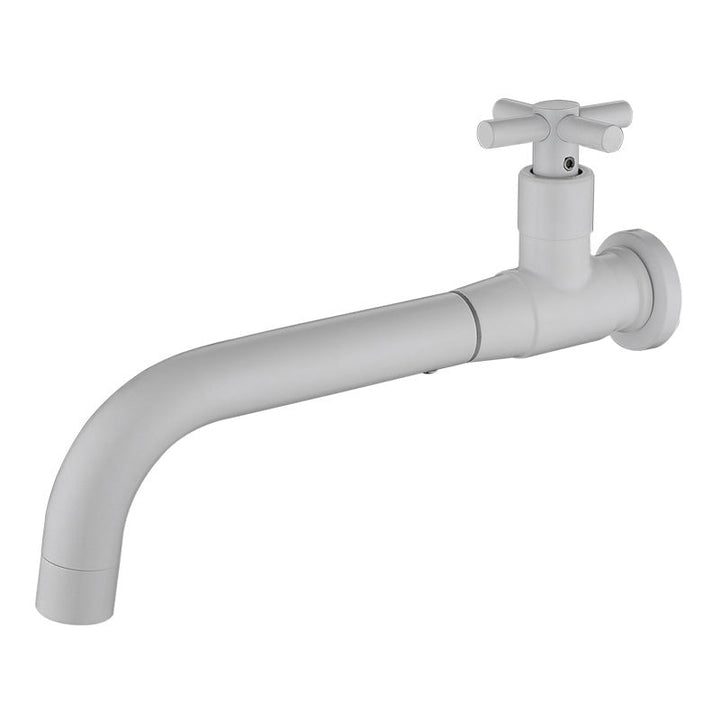 Crisp white single-lever wall-mounted basin mixer, modern bathroom.