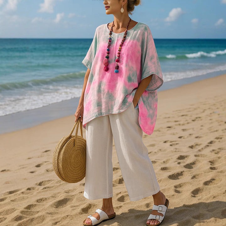 Relaxed fit women's royal blue asymmetric tunic, ideal for vacation outfits, beachwear & summer comfort.