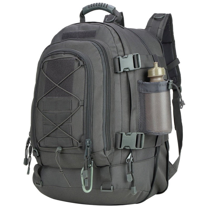 Unisex 60L expandable tactical backpack for outdoor travel, camping, & hiking adventures.