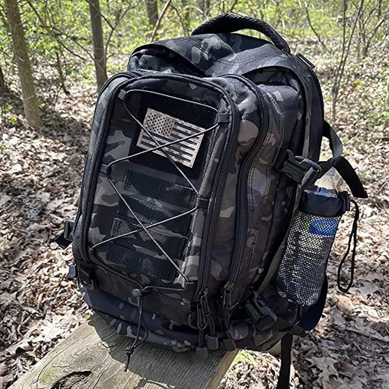 Expandable 60L tactical backpack for outdoor adventures, camping, hiking, & extensive travel.