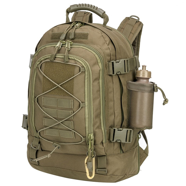 Expandable 60L tactical backpack, perfect for camping gear, hiking expeditions, & outdoor travel.