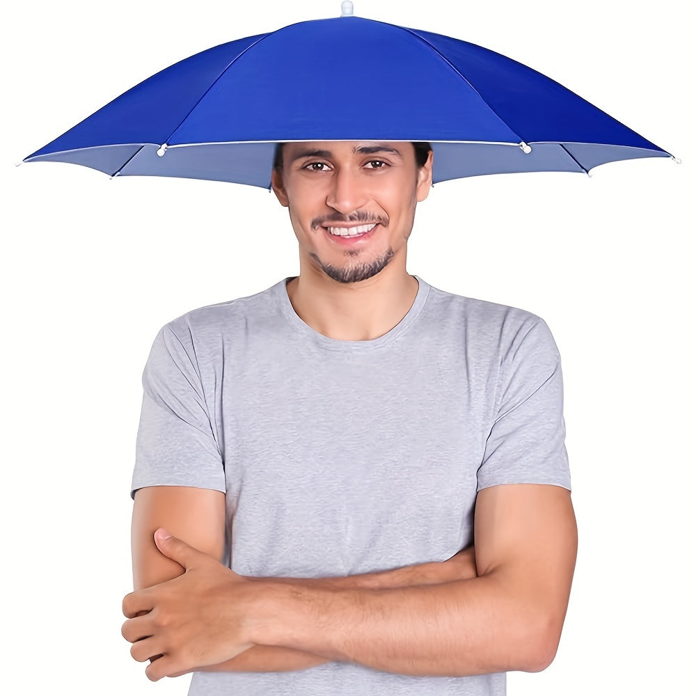 Hands-free UV protection umbrella hat for outdoor activities; perfect for sun & rain.