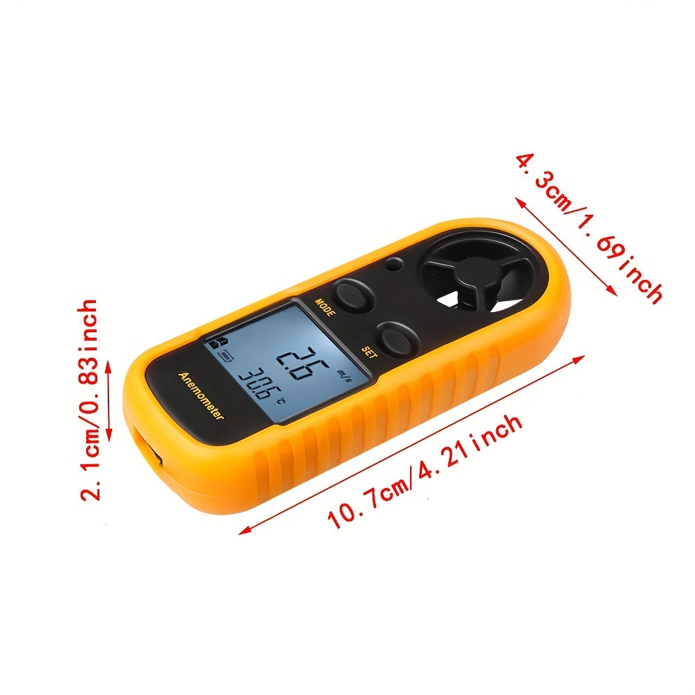 Portable digital anemometer, ideal for accurate wind speed measurements in various outdoor settings.