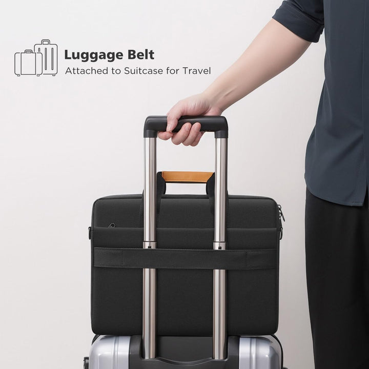 Secure 360° protective laptop shoulder bag, water-resistant for all weather.
