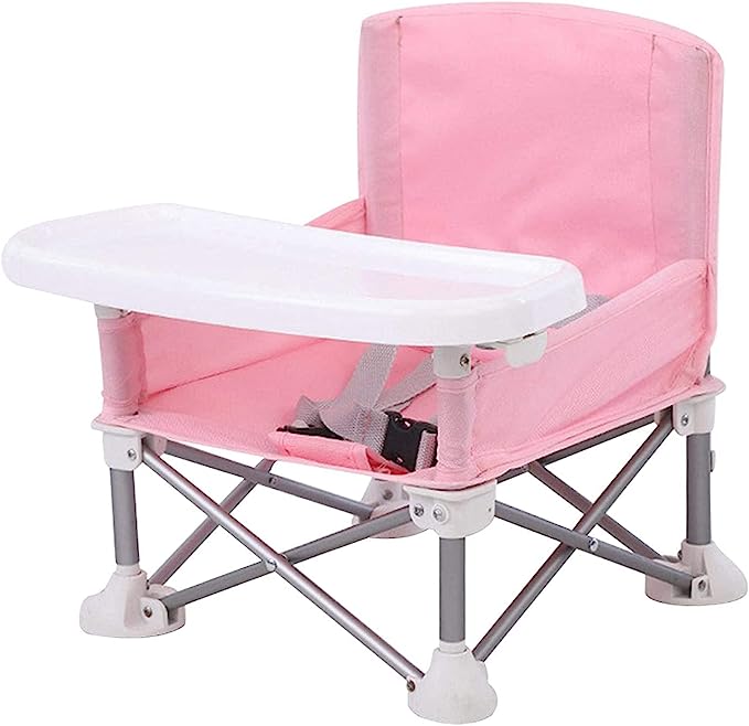 Child safety camping chair with secure belt & removable activity tray for young children.