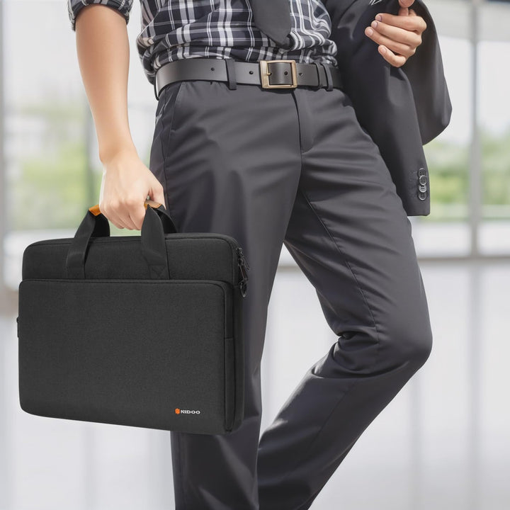 Unisex water-resistant laptop shoulder bag with 360° protective padding.