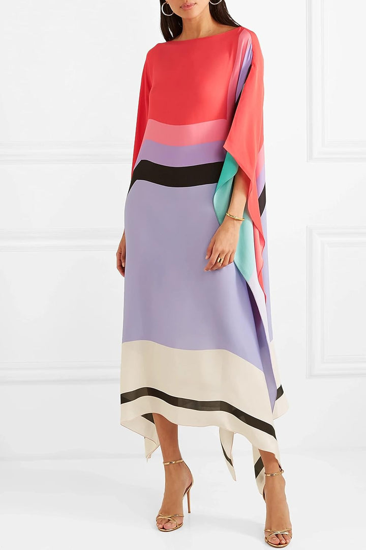 Women's Geometric Print Kaftan Maxi Dress with Batwing Sleeves
